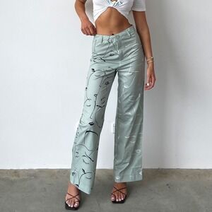 Princess Polly XX Face It Print Wide Leg Pants Sage Green Women's‎ Size 4